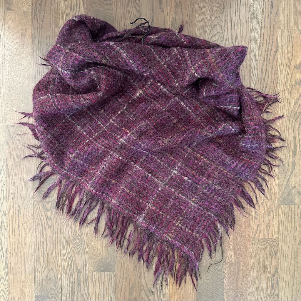 Vintage Avoca Handweavers Wool Textured Woven Multicolored Scarf Purple 55" Sq